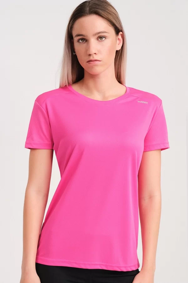 Camiseta Running Manga Corta Mujer Code Fucsia El Ctrico