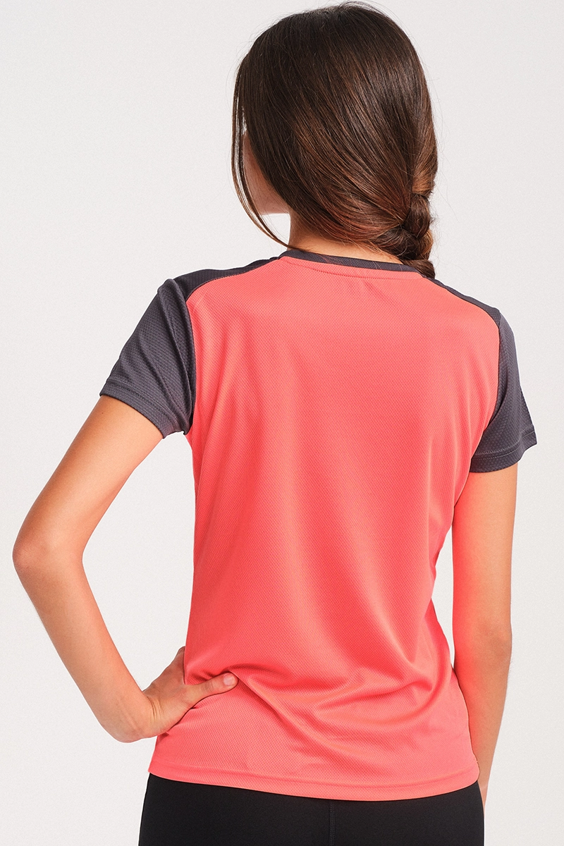 Camiseta Running Manga Corta Mujer Limit Coral Fl Or Gris E
