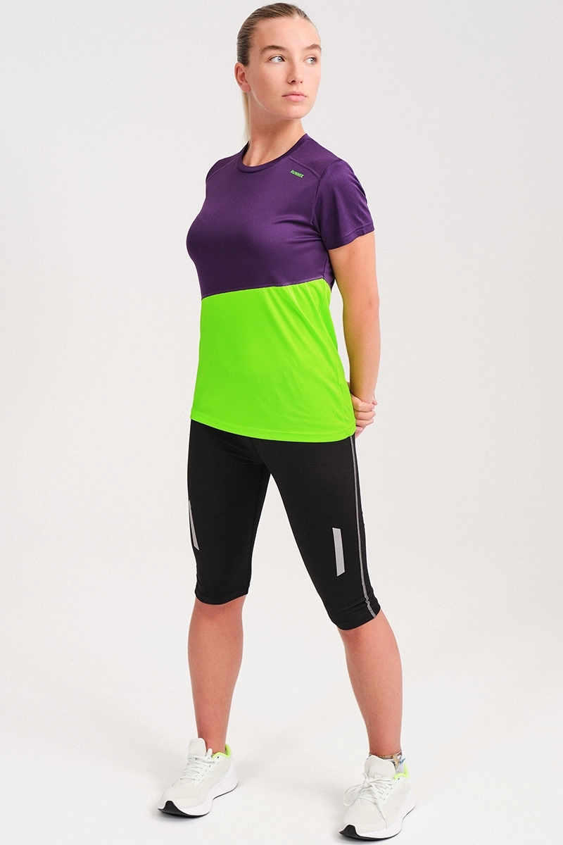 Camiseta Manga Corta Ikon Mujer Violeta Indigo Con Verde Ne N P