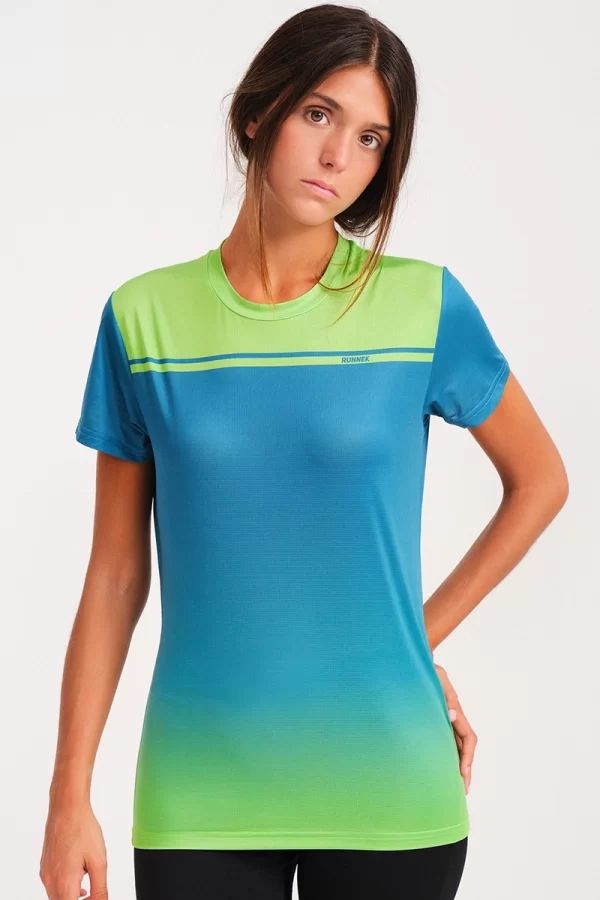 Camiseta Manga Corta Grady Verde Lima Azul Indigo Mujer